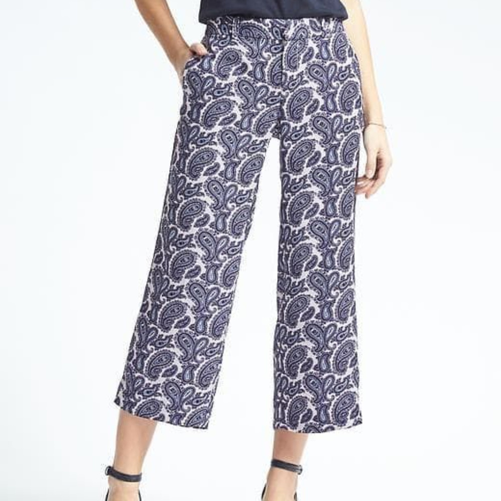 Banana Republic Navy and White Paisley Straight Leg Pants